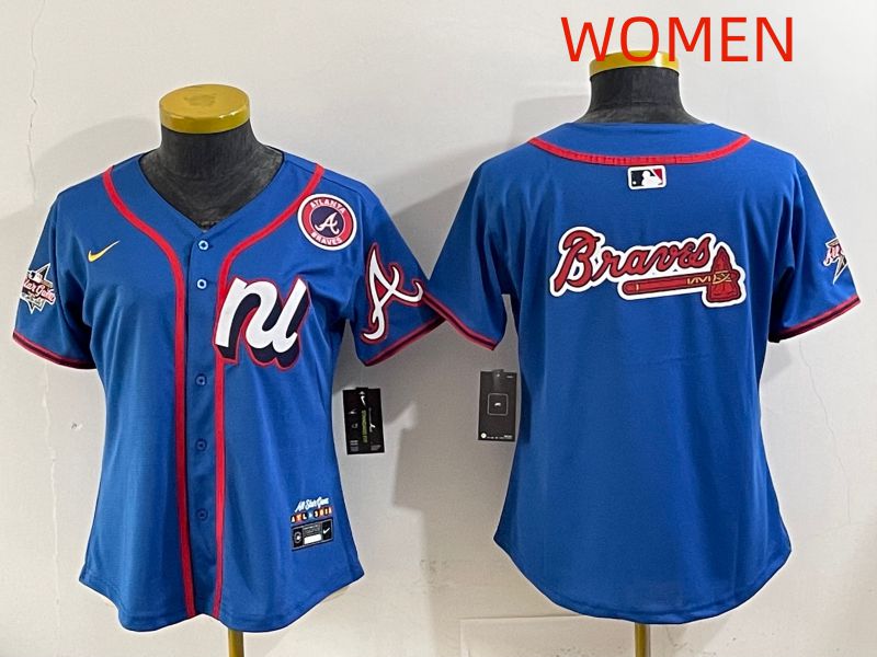 Women 2025 Atlanta Braves Blank Blue All star Nike MLB Jersey style 04->women mlb jersey->Women Jersey
